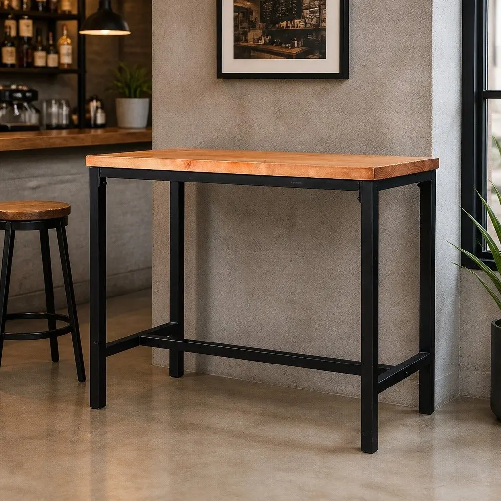 High Bar Table with Solid Wood and Steel