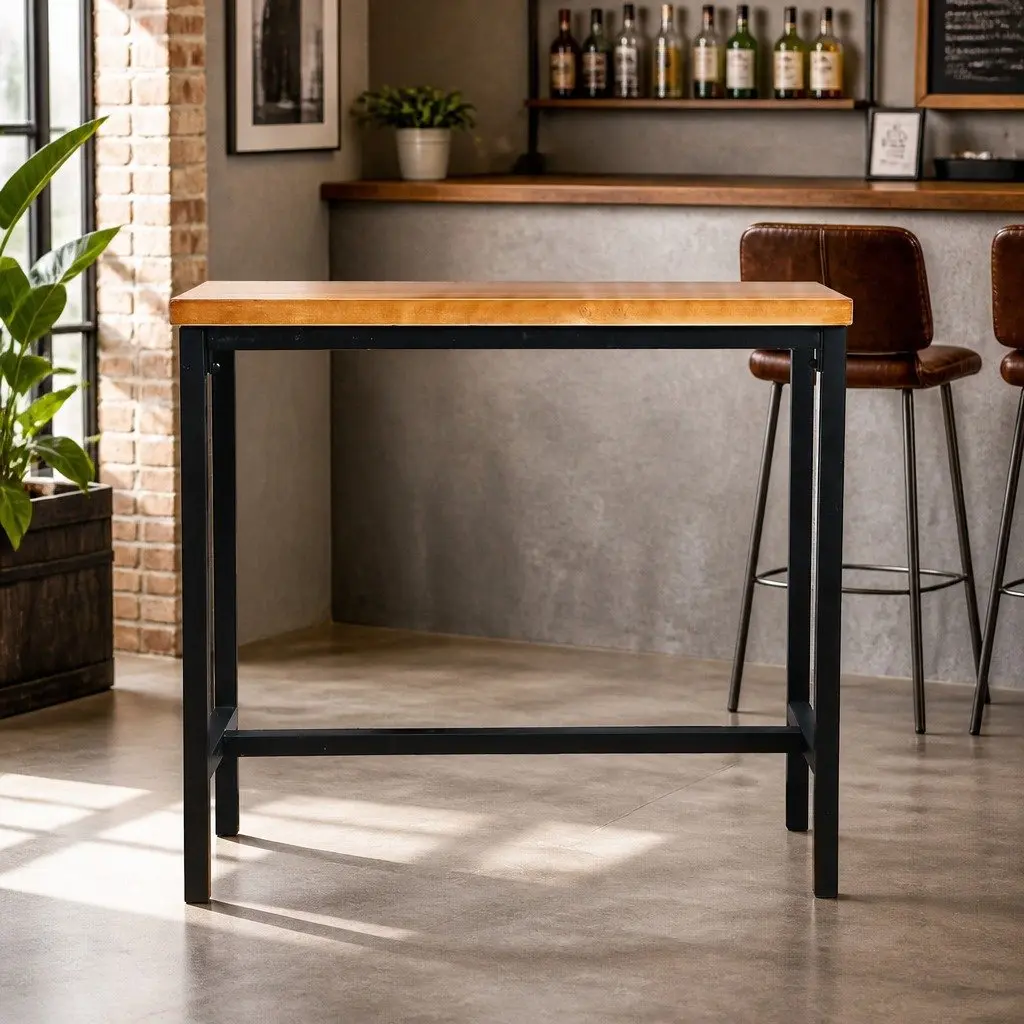 High Bar Table with Solid Wood and Steel