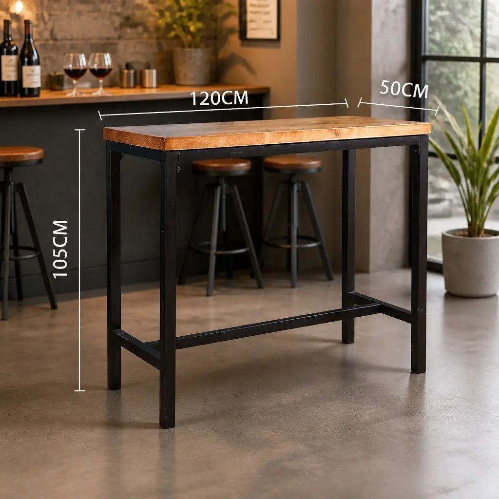 High Bar Table with Solid Wood and Steel