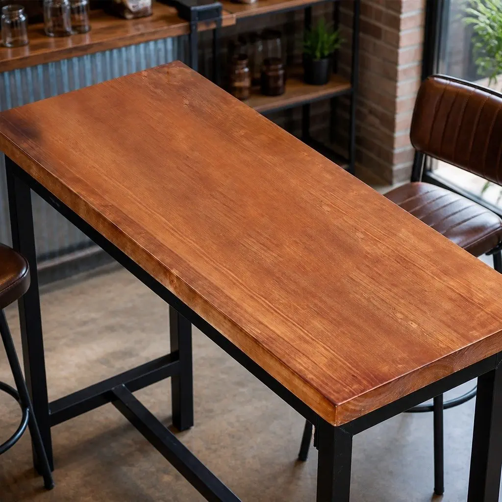 High Bar Table with Solid Wood and Steel