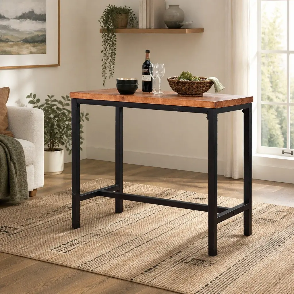 High Bar Table with Solid Wood and Steel