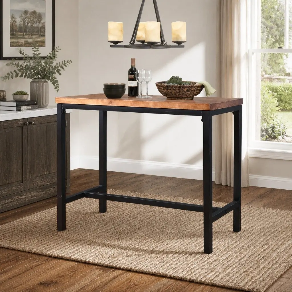 High Bar Table with Solid Wood and Steel