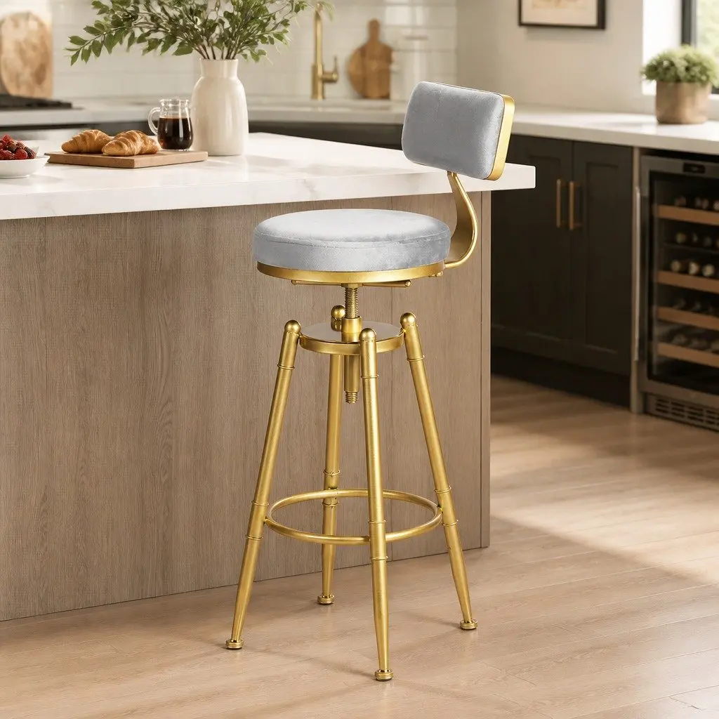 Bar Stools Kitchen Counter Height Chair Adjustable Swivel Velvet Seat Footrest