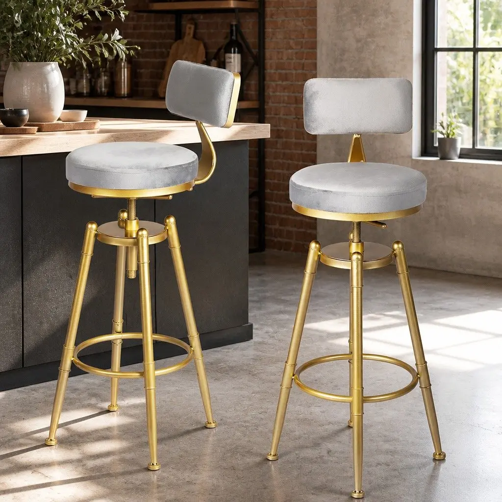 Bar Stools Kitchen Counter Height Chair Adjustable Swivel Velvet Seat Footrest