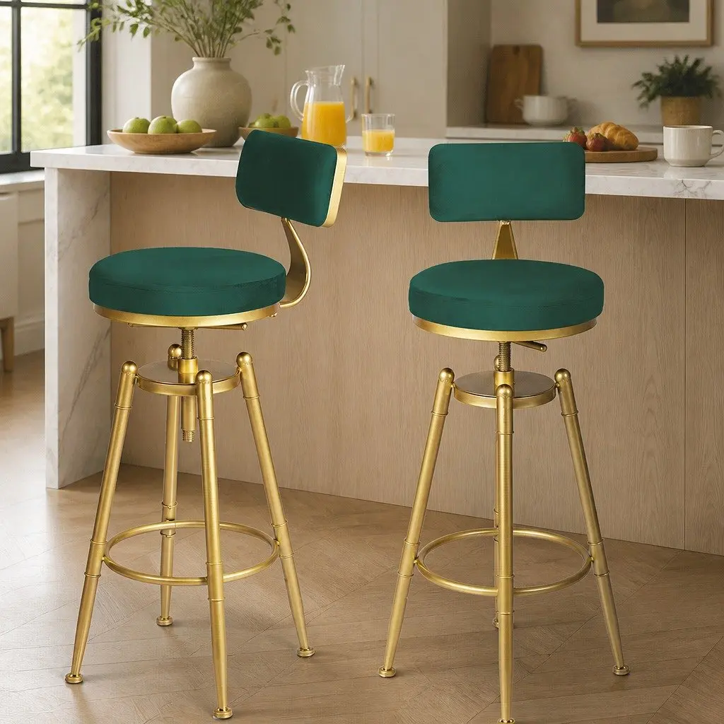 Bar Stools Velvet Adjustable Swivel Kitchen Counter Height Green Seat
