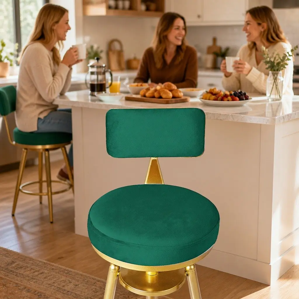 Bar Stools Velvet Adjustable Swivel Kitchen Counter Height Green Seat