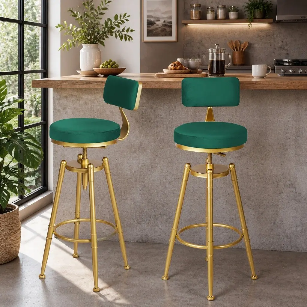 Bar Stools Velvet Adjustable Swivel Kitchen Counter Height Green Seat