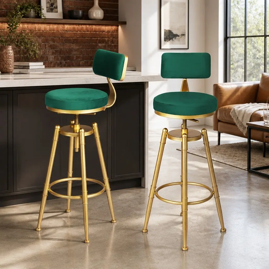 Bar Stools Velvet Adjustable Swivel Kitchen Counter Height Green Seat