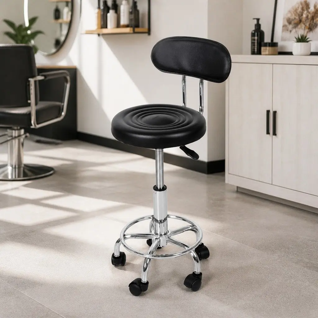 Swivel Bar Stools Salon Stool PU Leather Seat 360° Rotation Casters Footrest