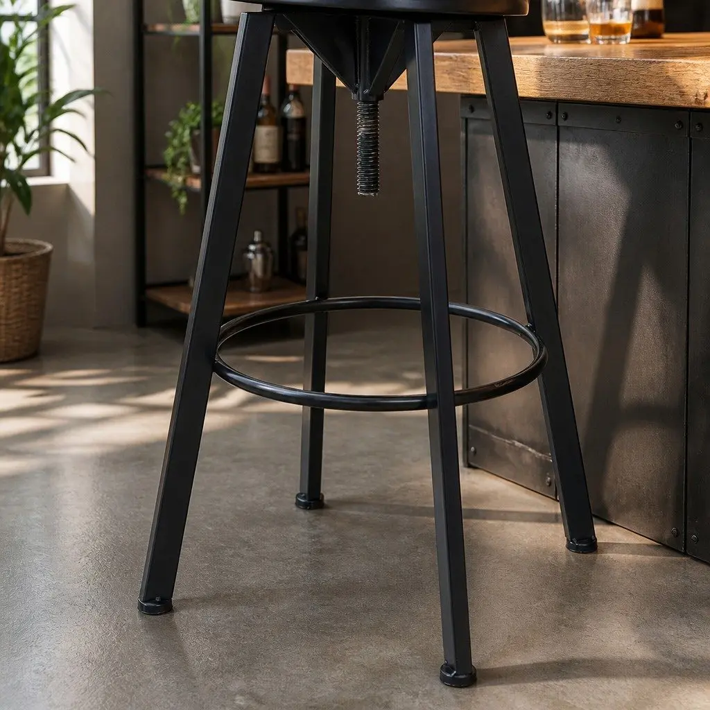 Industrial Bar Stool Adjustable Height 360 Swivel Metal Frame Kitchen Counter