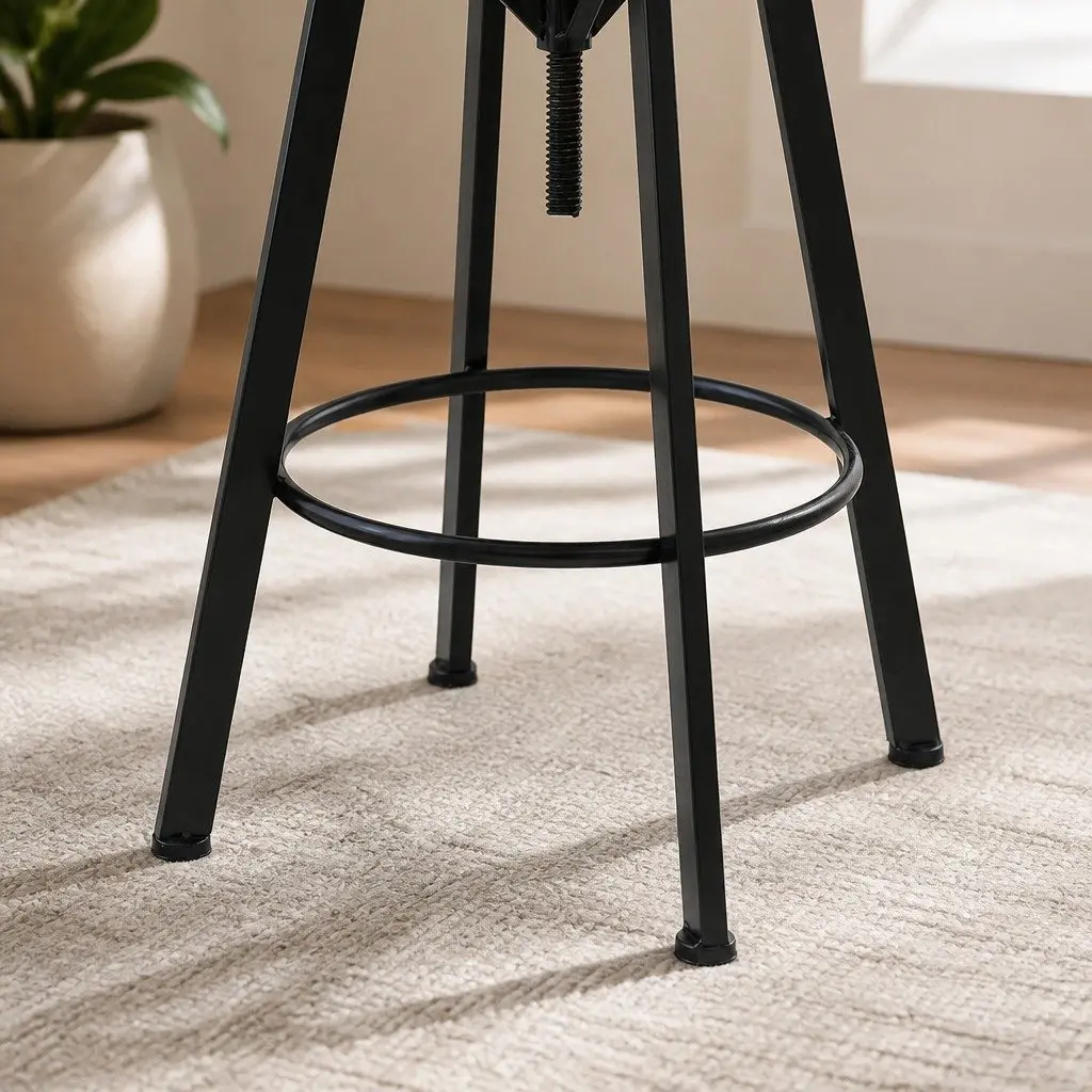 Bar Stool Industrial Adjustable Height Swivel Kitchen Counter Seat Wooden Frame
