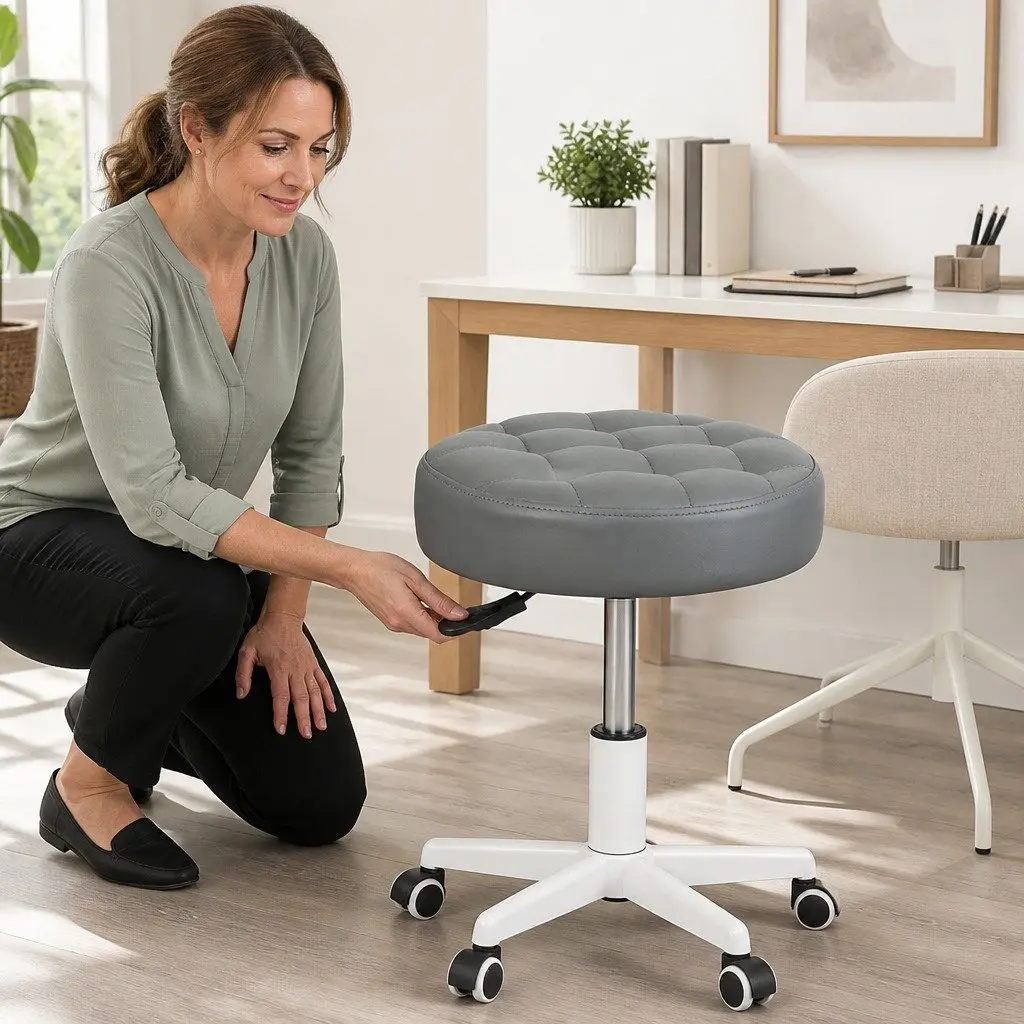 Rolling Bar Stool Gas Lift 360° Swivel Grey