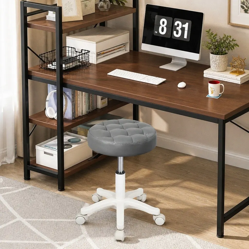 Rolling Bar Stool Gas Lift 360° Swivel Grey