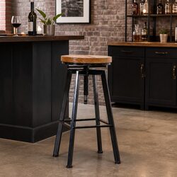 Industrial Bar Stools Kitchen Dining Adjustable Height 360 Swivel Seat Wooden