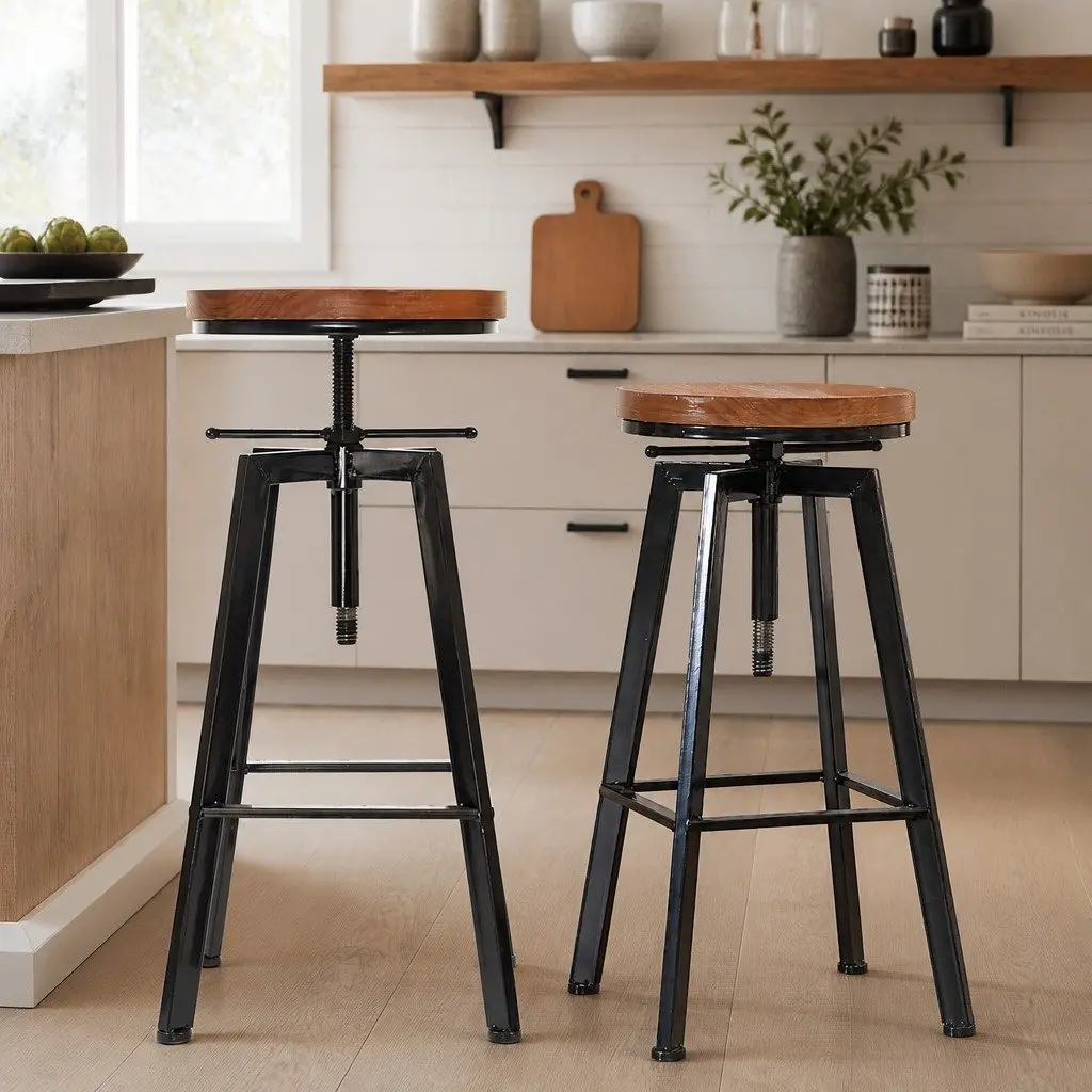 Bar Stools Industrial Kitchen Vintage Swivel Stool Adjustable Height Dining
