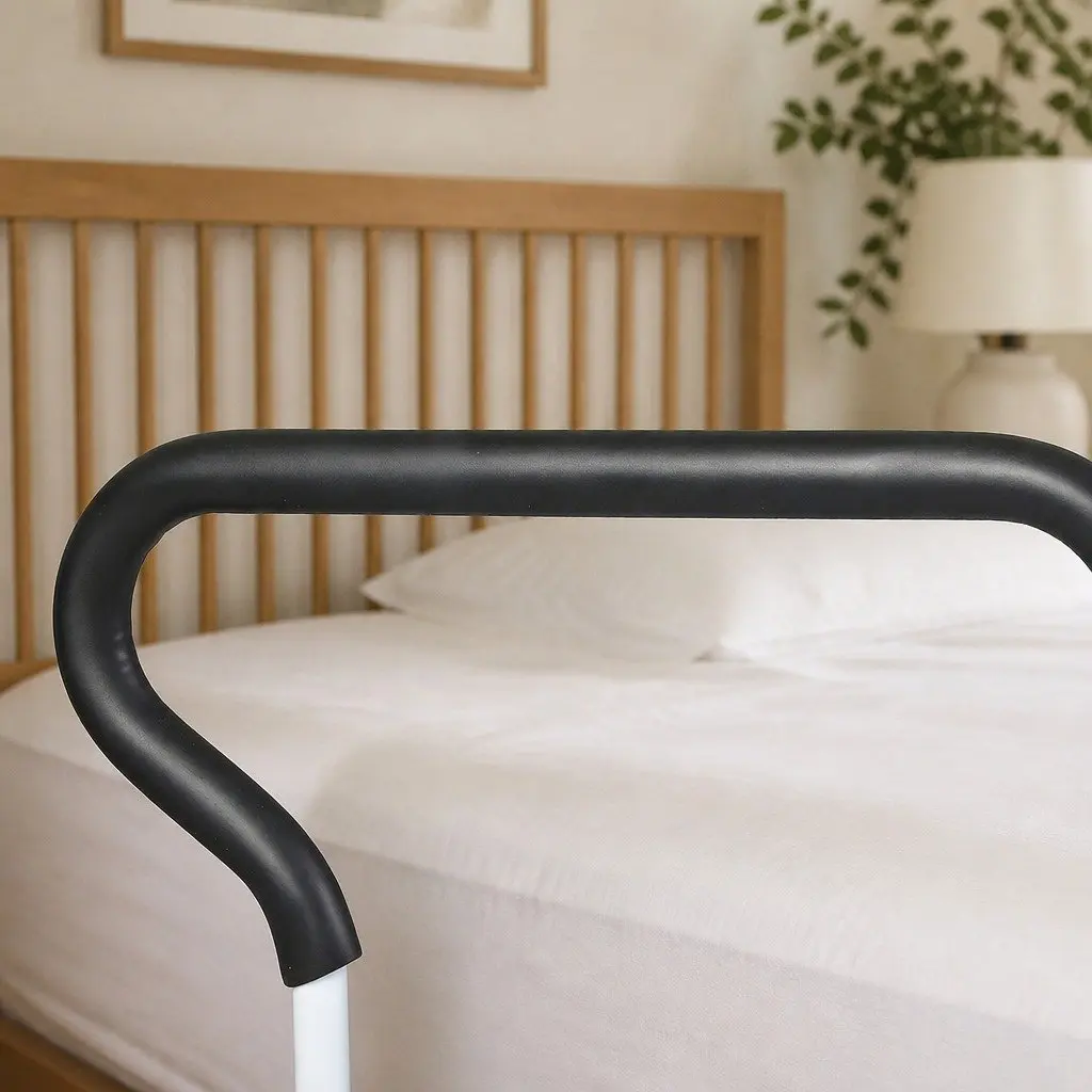 Bed Rail Safety Grab Handle Adjustable Height Mobility Support for Elderly Adults 74 to 101 cm White and Black