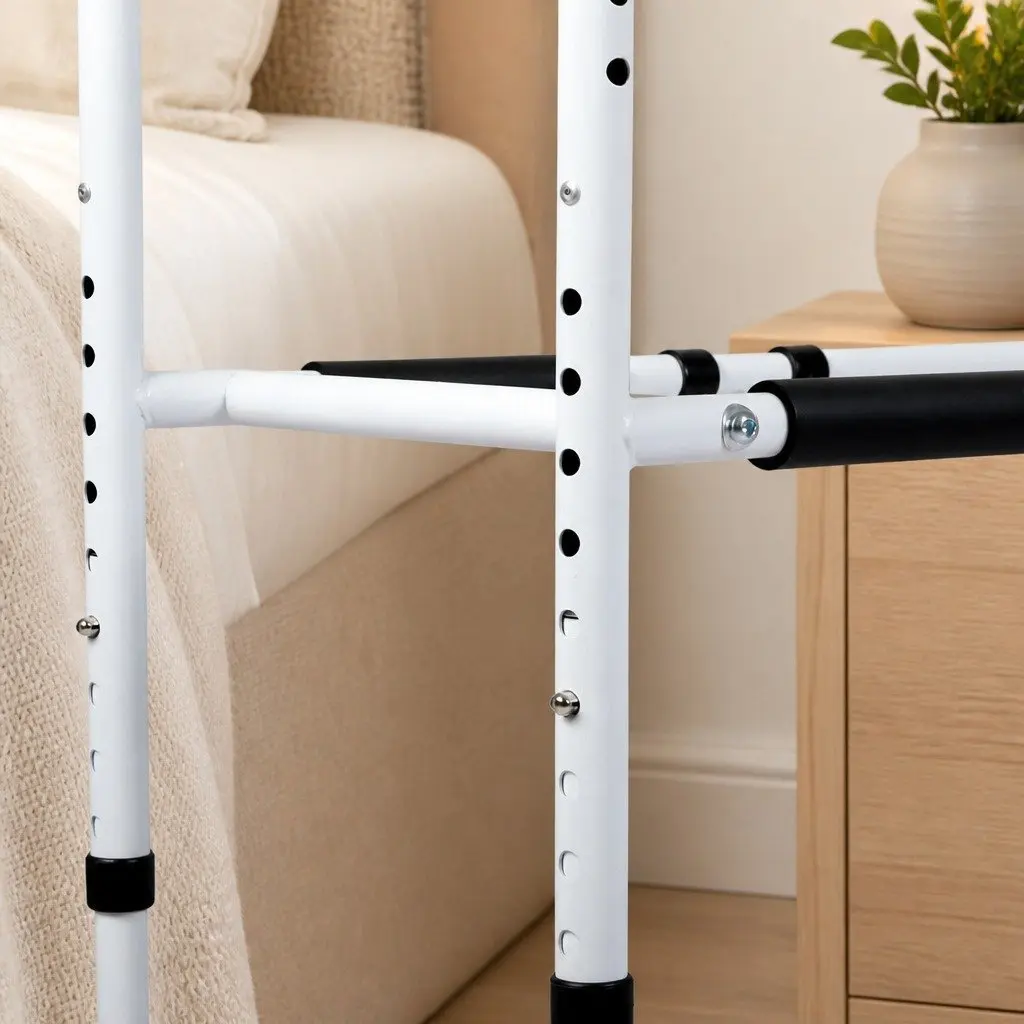 Bed Rail Safety Grab Handle Adjustable Height Mobility Support for Elderly Adults 74 to 101 cm White and Black