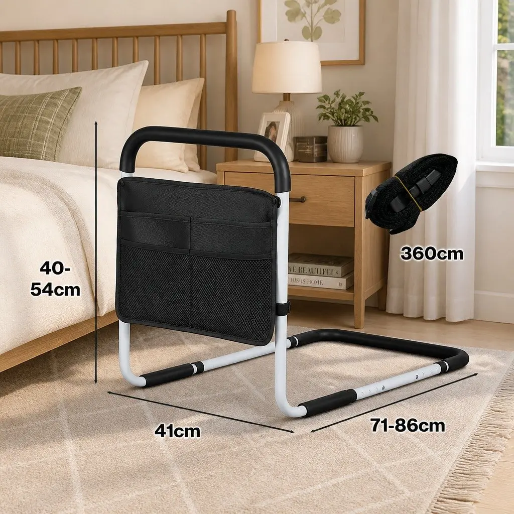 Bed Rail Safety Assist Grab Handrail Adjustable Height Mobility Support White Black