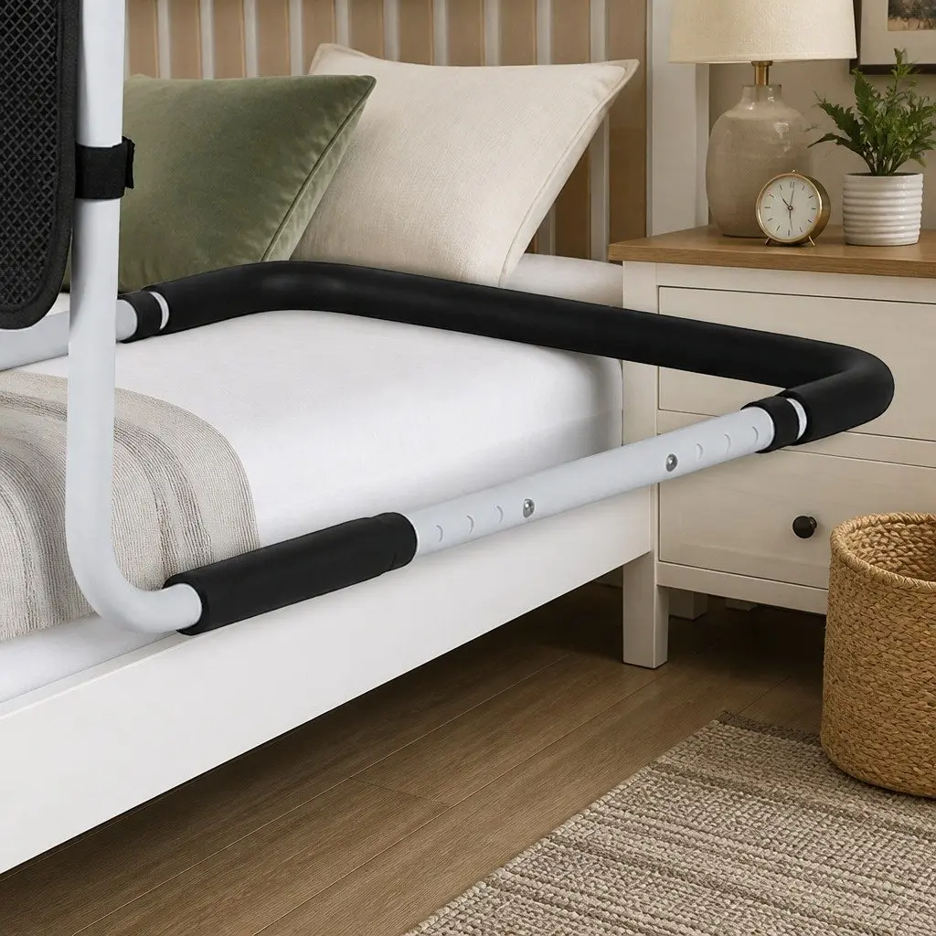 Bed Rail Safety Assist Grab Handrail Adjustable Height Mobility Support White Black