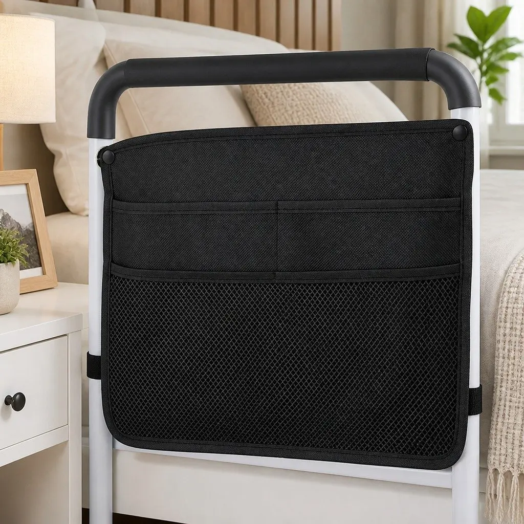 Bed Rail Safety Assist Grab Handrail Adjustable Height Mobility Support White Black