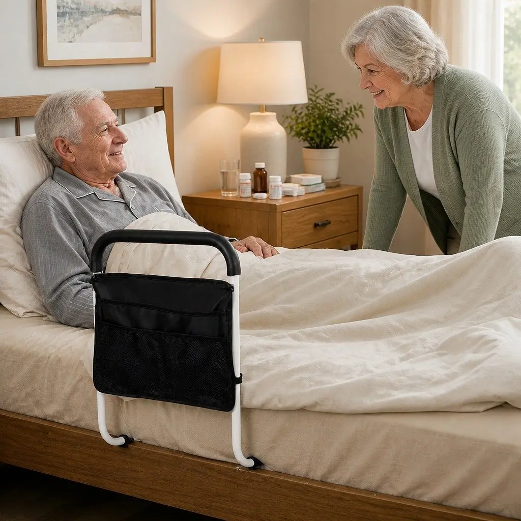 Bed Rail Safety Assist Grab Handrail Adjustable Height Mobility Support White Black