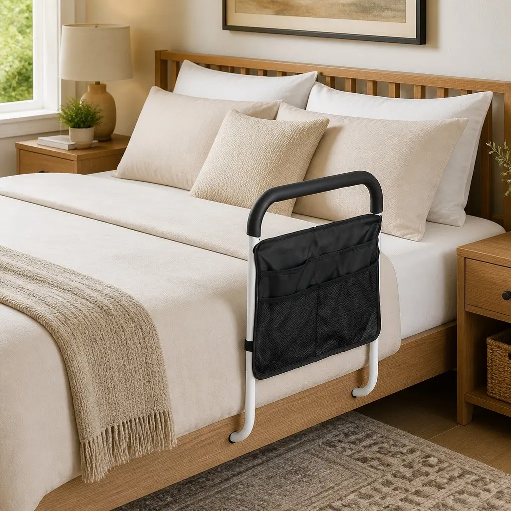Bed Rail Safety Assist Grab Handrail Adjustable Height Mobility Support White Black