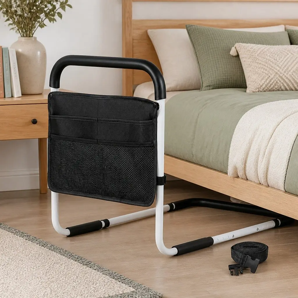 Bed Rail Safety Assist Grab Handrail Adjustable Height Mobility Support White Black