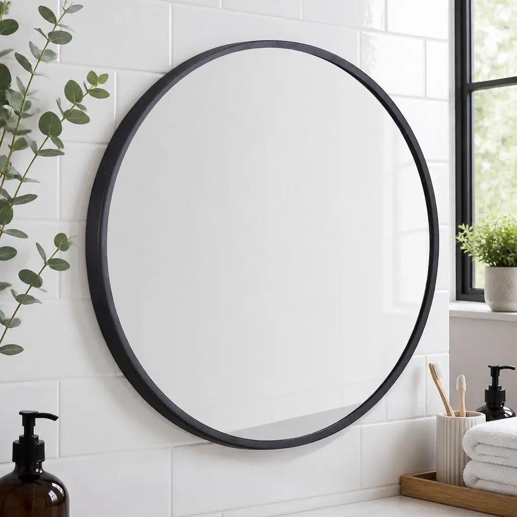 Round Wall Mirror Bathroom Makeup Vanity Black Large 50 60 70 80cm
