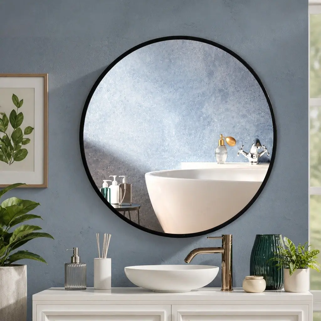 Round Wall Mirror Bathroom Makeup Vanity Black Large 50 60 70 80cm