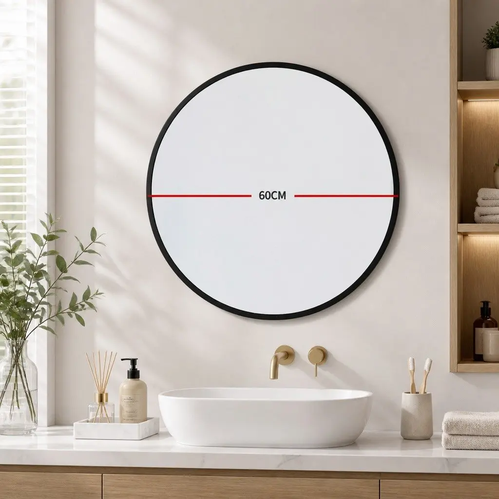 Round Wall Mirror Bathroom Makeup 50cm 60cm 70cm 80cm Black