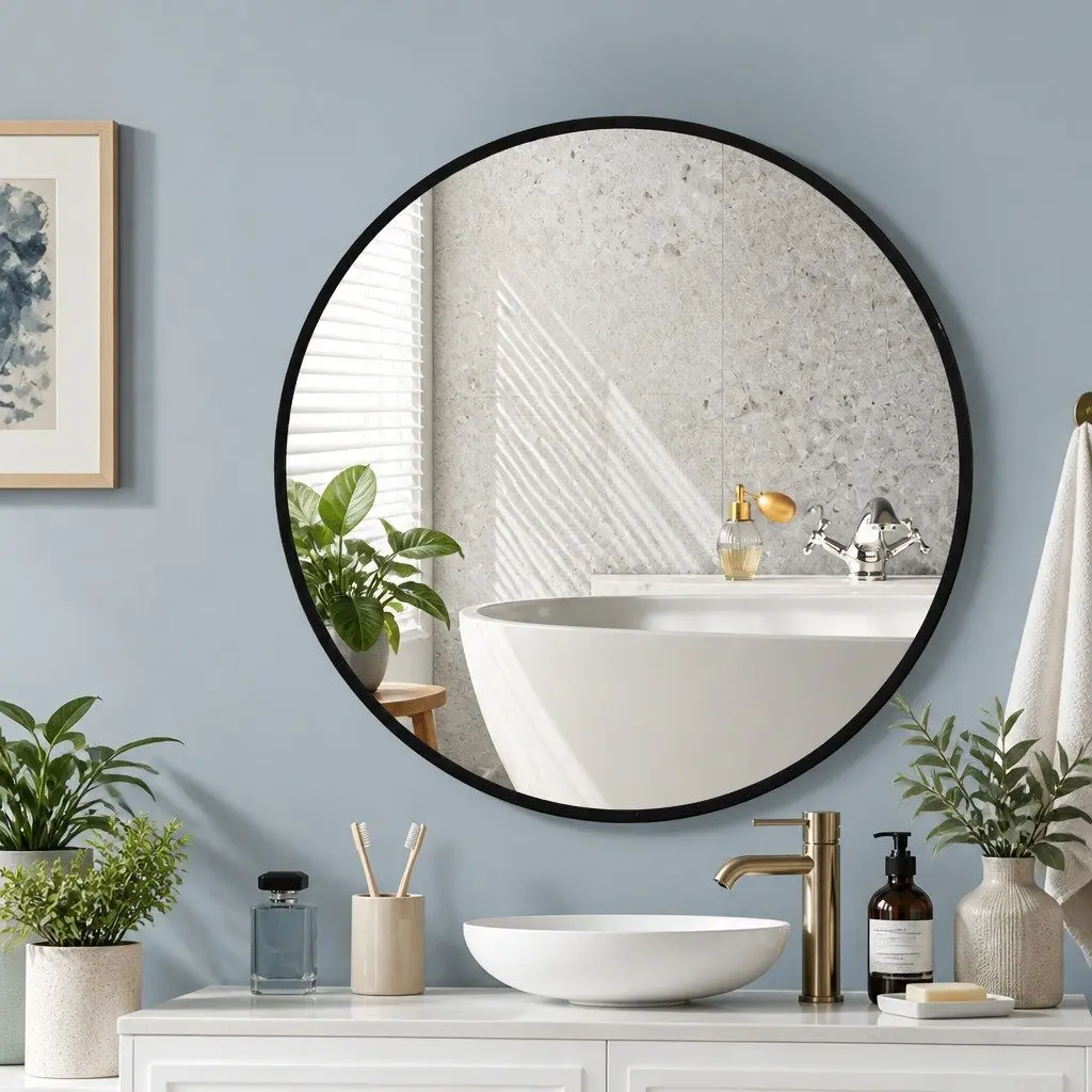 Round Wall Mirror Bathroom Makeup 50cm 60cm 70cm 80cm Black