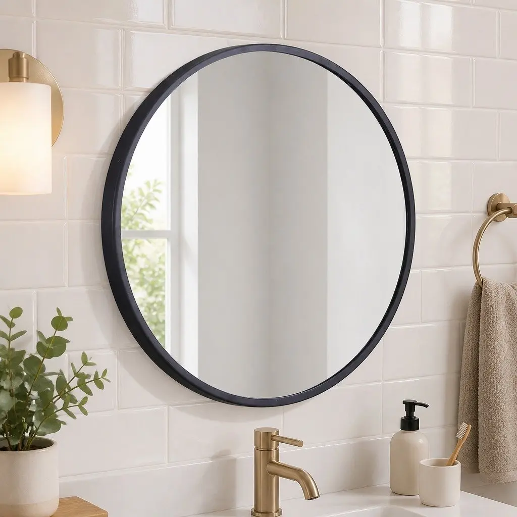 Round Wall Mirror Self-Grooming 50cm 60cm 70cm 80cm Black