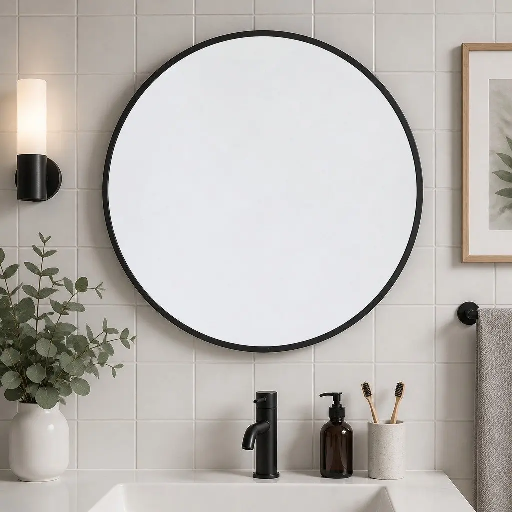 Round Wall Mirror Self-Grooming 50cm 60cm 70cm 80cm Black