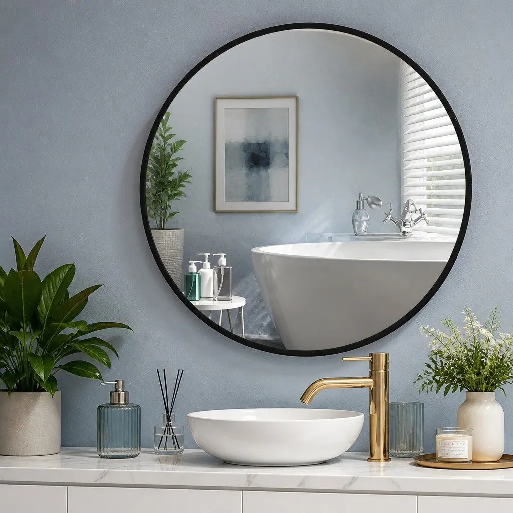 Round Wall Mirror Self-Grooming 50cm 60cm 70cm 80cm Black