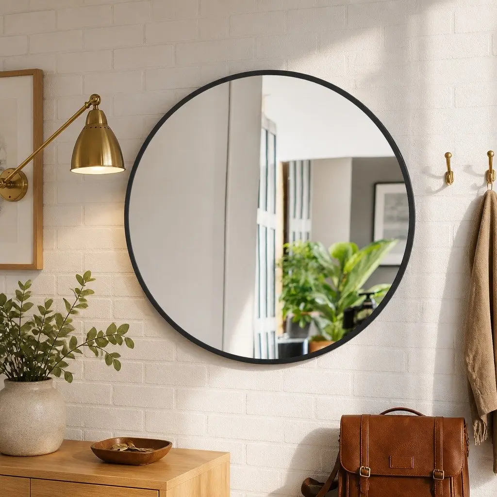 Round Wall Mirror Self-Grooming 50cm 60cm 70cm 80cm Black