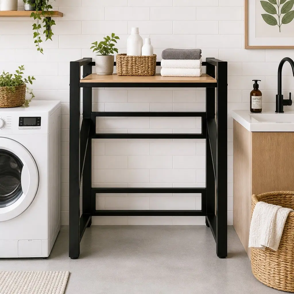 Over Washing Machine Rack Laundry Shelf Space Saver Storage 75cm Black