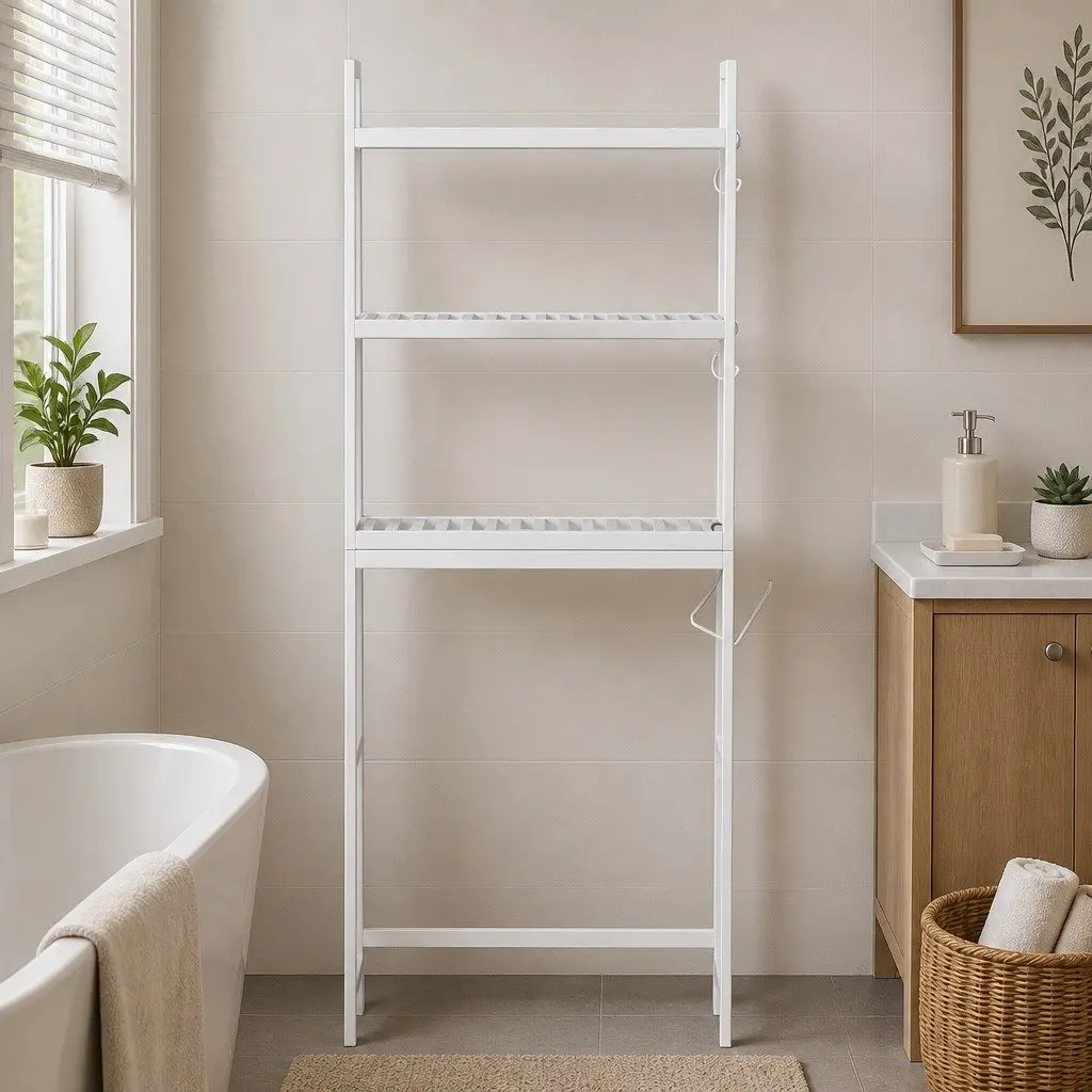 Over Toilet Storage Rack Bathroom Organiser 3 Tier Space Saving Shelf White