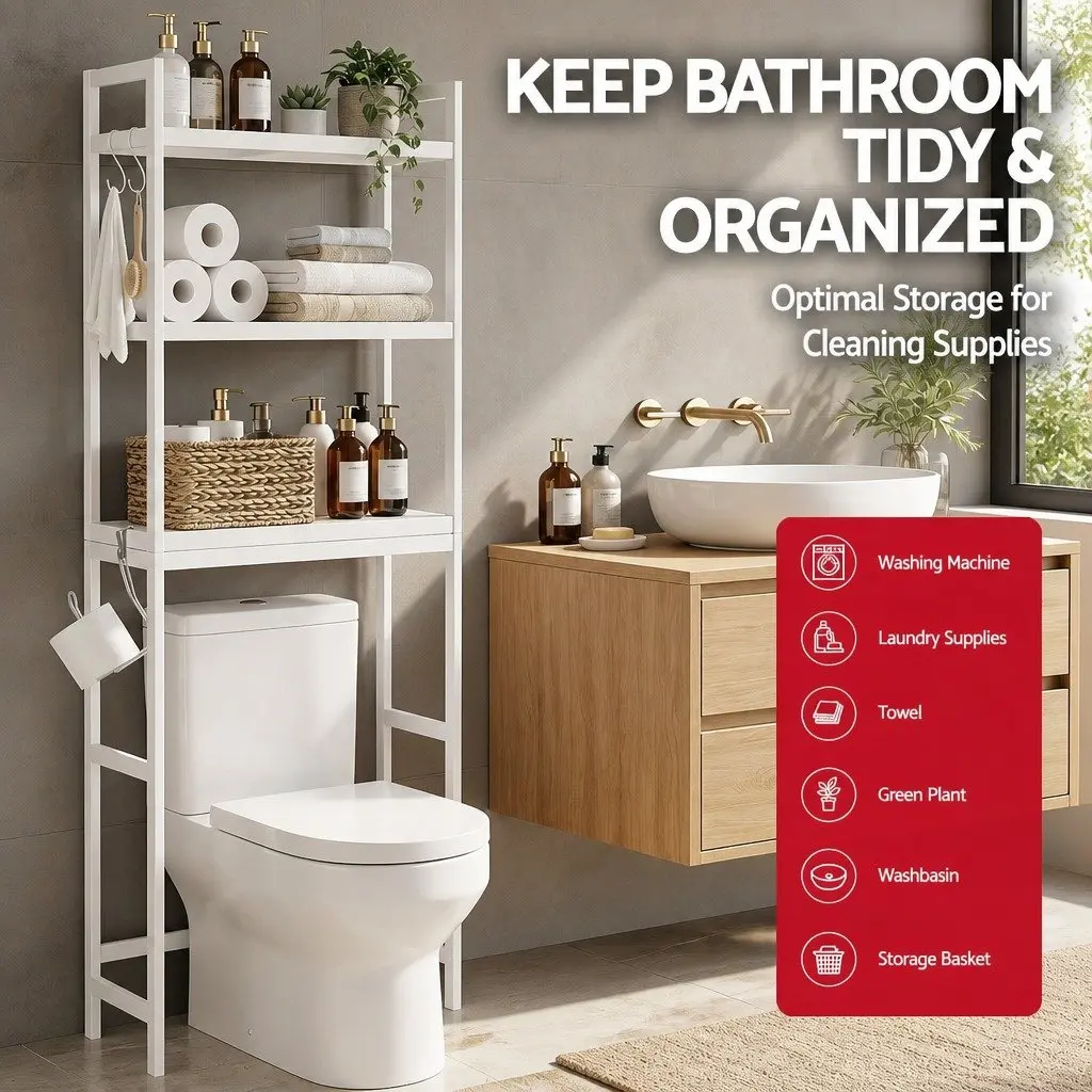 Over Toilet Storage Rack Bathroom Organiser 3 Tier Space Saving Shelf White