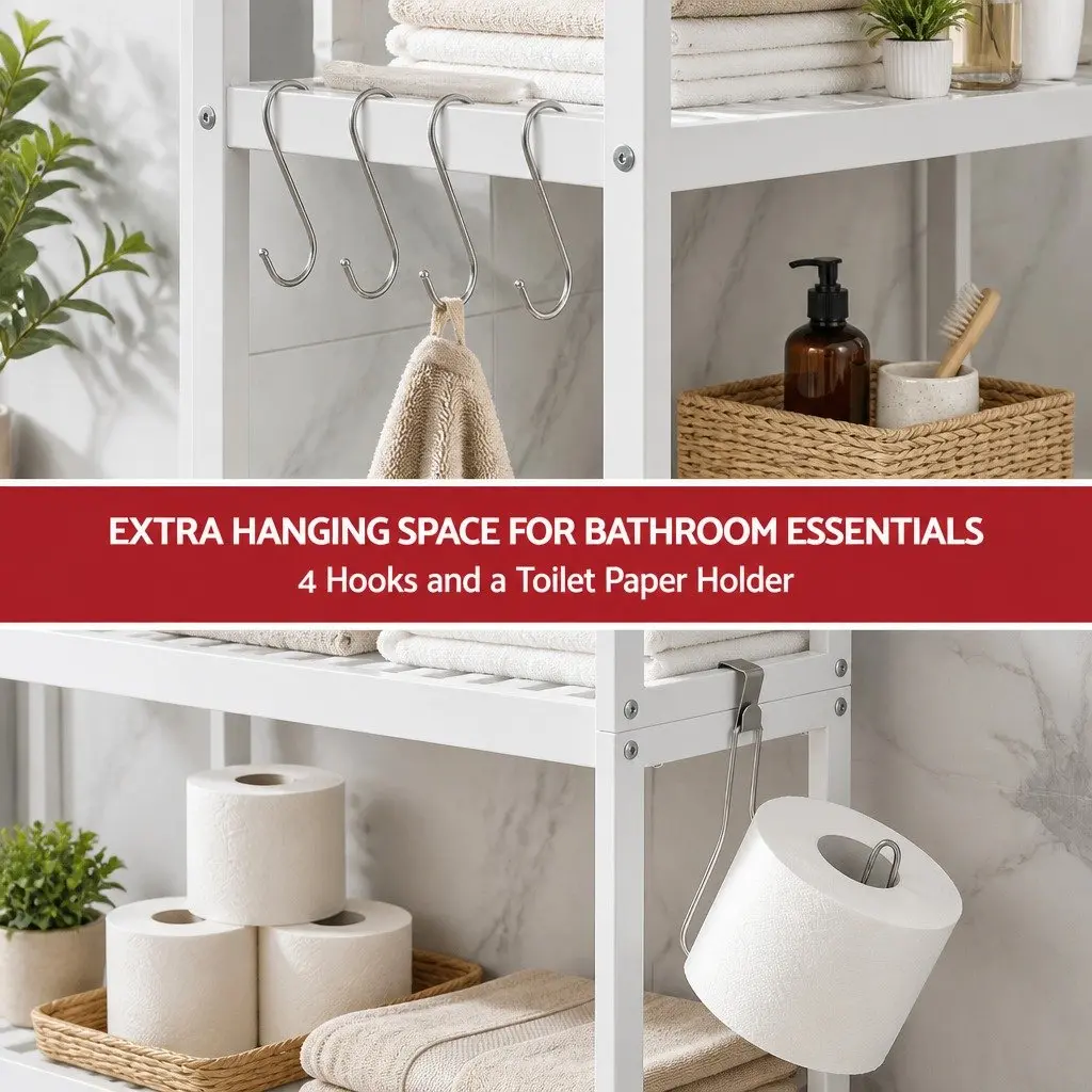 Over Toilet Storage Rack Bathroom Organiser 3 Tier Space Saving Shelf White