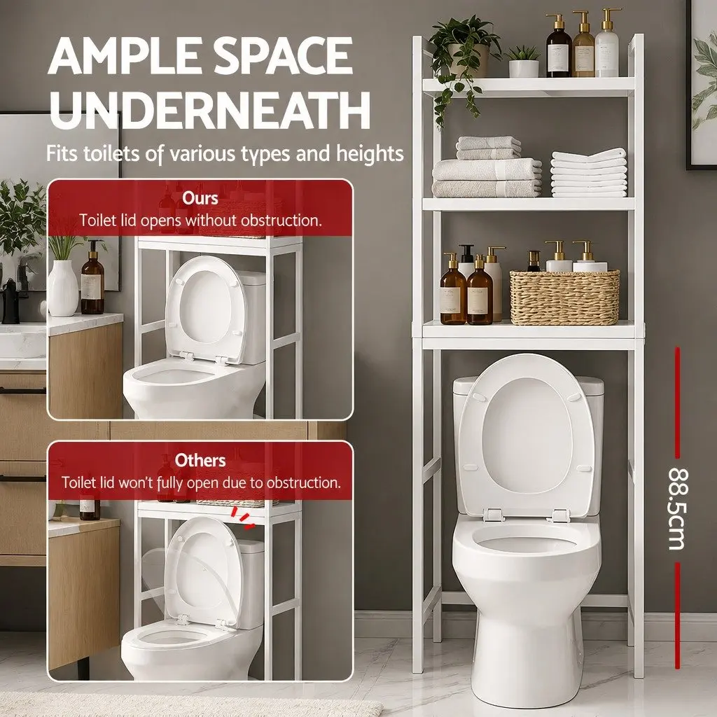 Over Toilet Storage Rack Bathroom Organiser 3 Tier Space Saving Shelf White