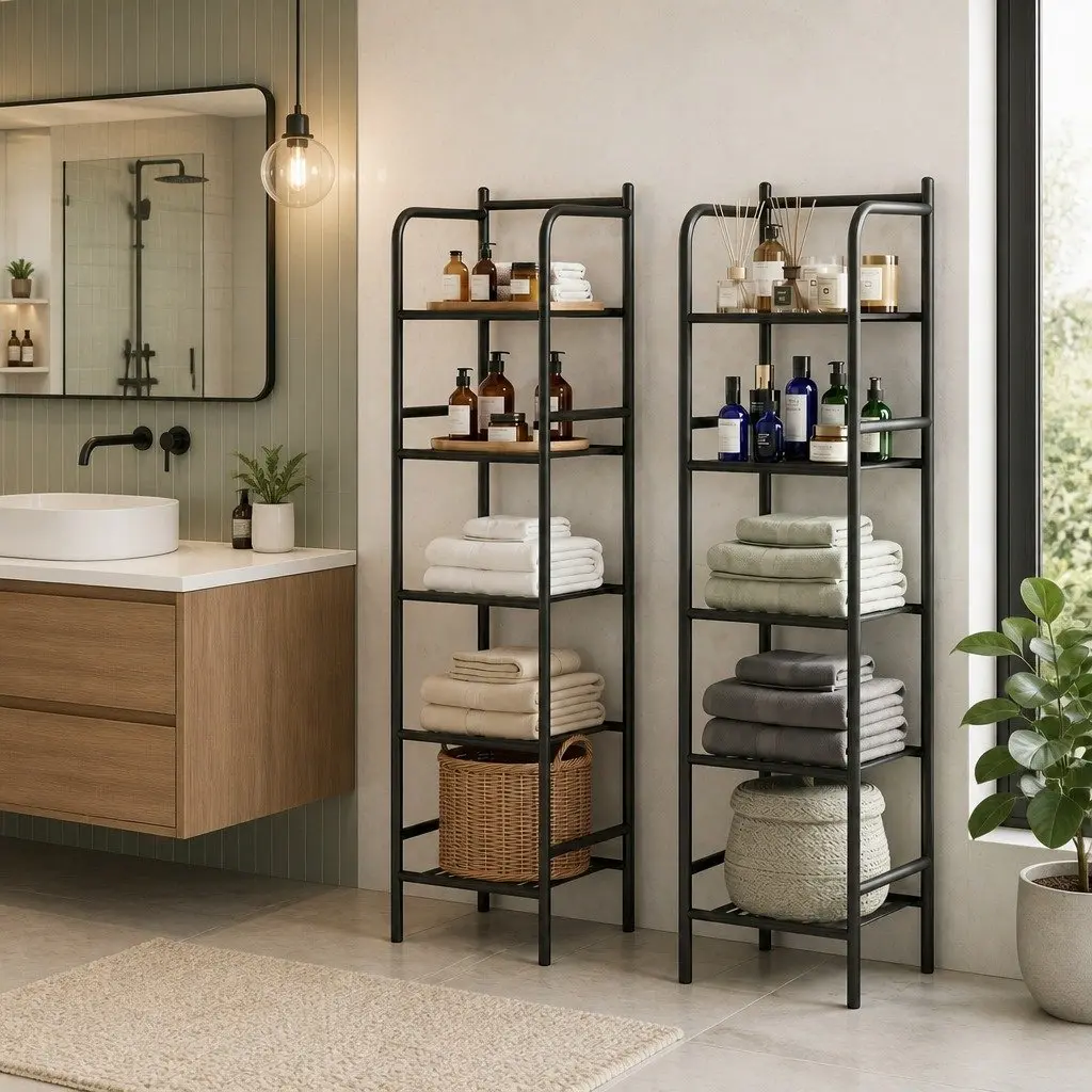 Floor Standing Corner Shower Caddy 5 Tier Bathroom Storage Organizer Black