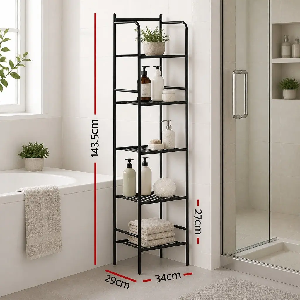 Floor Standing Corner Shower Caddy 5 Tier Bathroom Storage Organizer Black