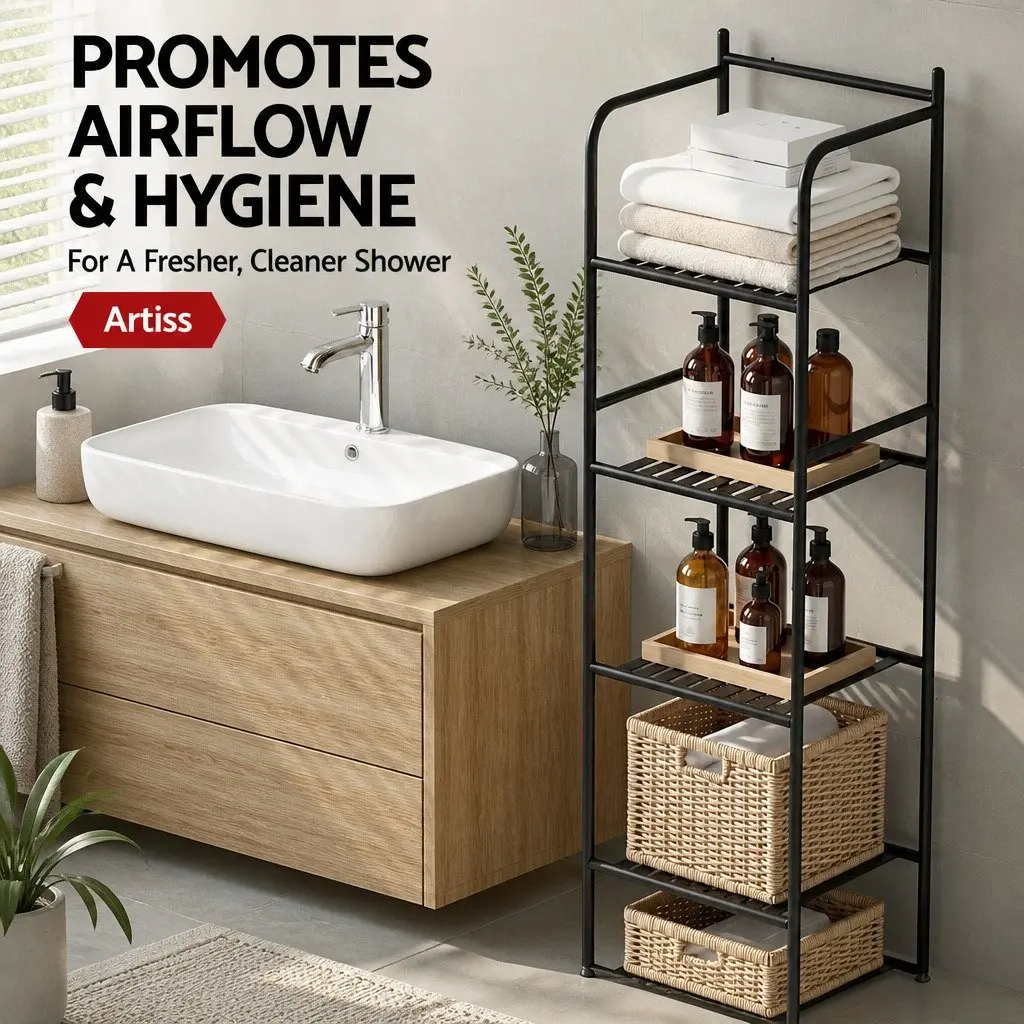 Floor Standing Corner Shower Caddy 5 Tier Bathroom Storage Organizer Black