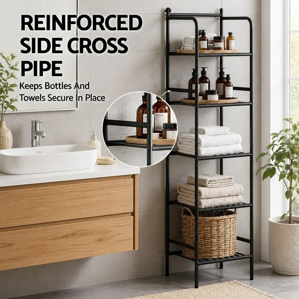 Floor Standing Corner Shower Caddy 5 Tier Bathroom Storage Organizer Black