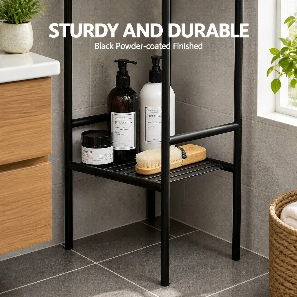 Floor Standing Corner Shower Caddy 5 Tier Bathroom Storage Organizer Black