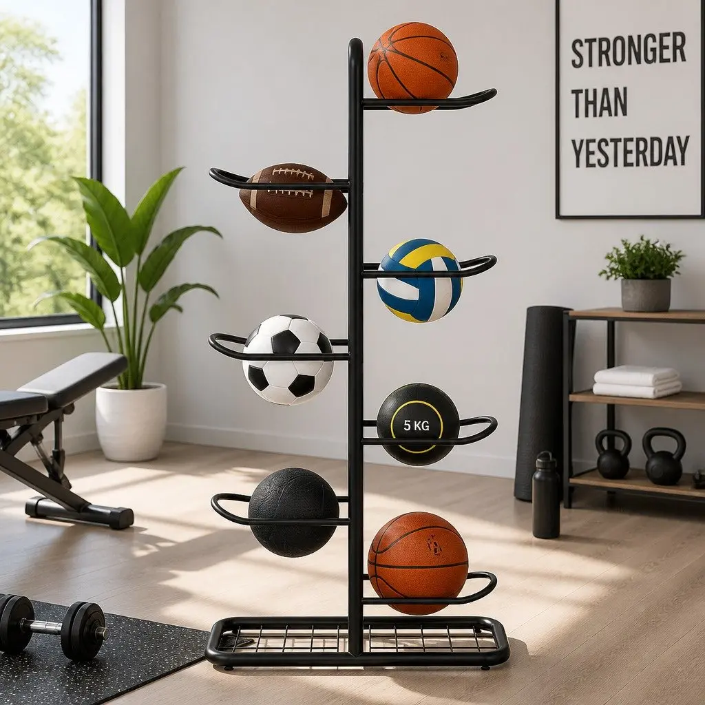 Ball Storage Rack 7-Tier Sports Equipment Organizer Holder for Garage Gym Black