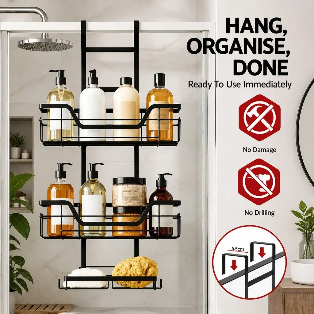 Over The Door Shower Caddy 3 Tier Bathroom Storage Organizer Black