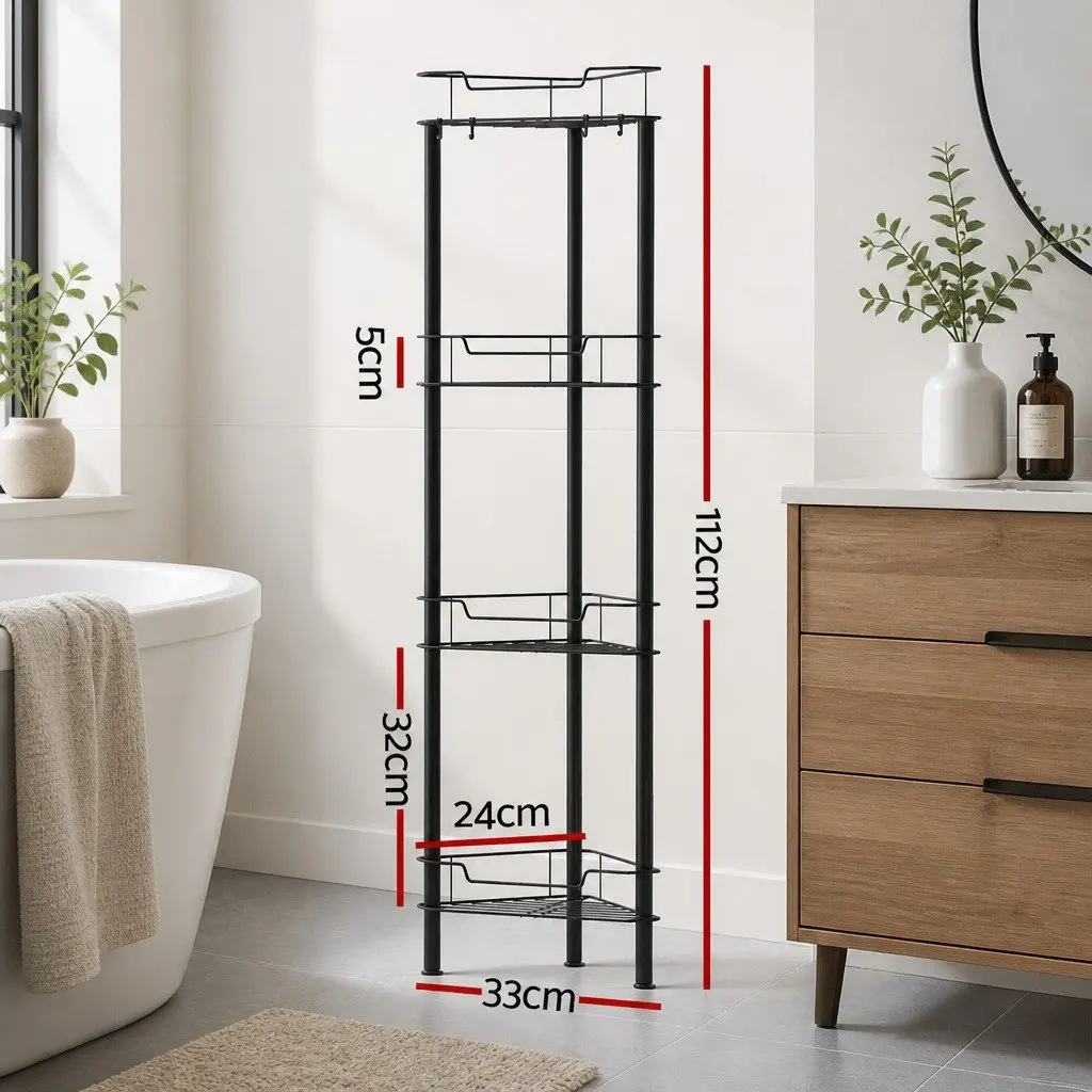 Floor Standing Shower Caddy 4 Tier Bathroom Storage Organiser Rustproof Black