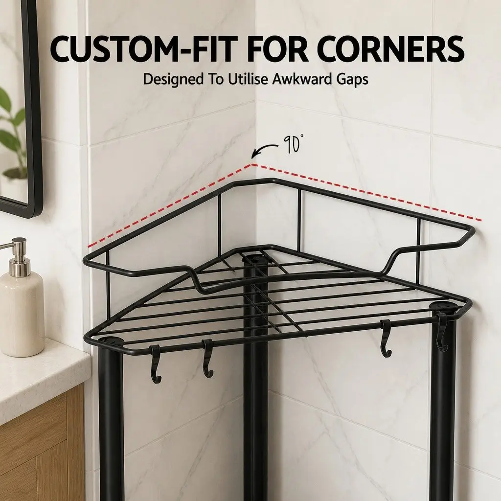 Floor Standing Shower Caddy 4 Tier Bathroom Storage Organiser Rustproof Black