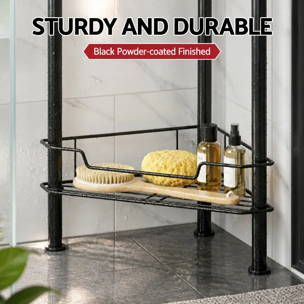 Floor Standing Shower Caddy 4 Tier Bathroom Storage Organiser Rustproof Black